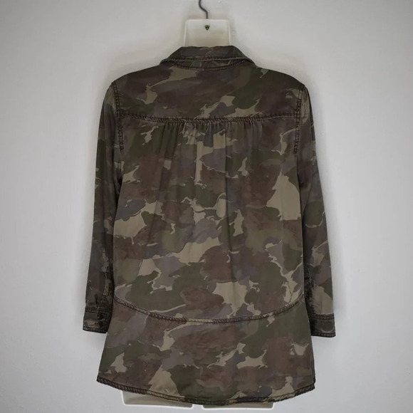 Anthropologie Camo Button Down Shirt Sz 0 Shacket Crop Grunge Combat Streetwear - Picture 9 of 16